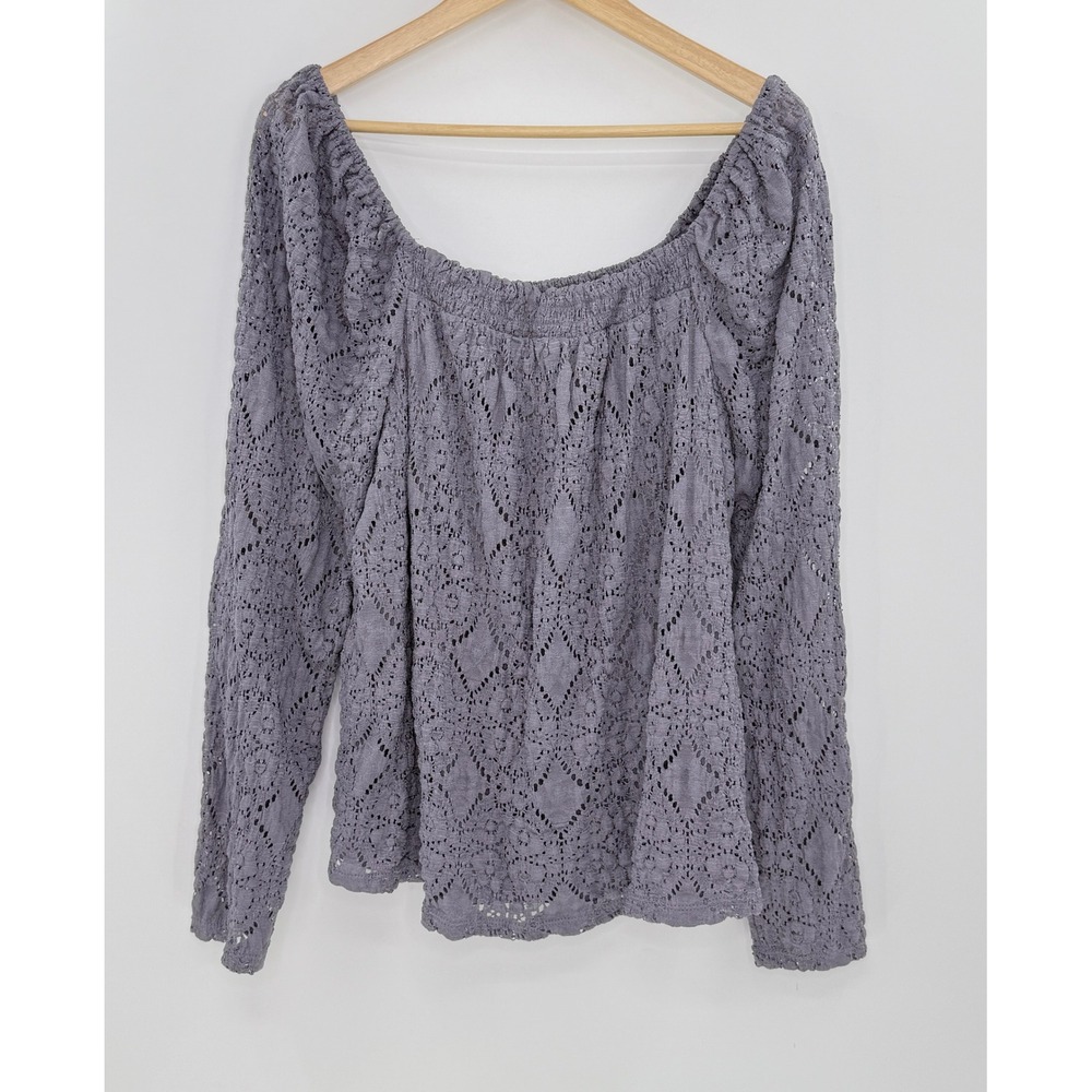 Maurices Plus Size Purple/Gray Crochet Lined Off‎ Shoulder Blouse Sz XXL Boho